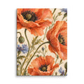 Terracotta Meadow canvas print, 12 × 16 inches, showing terracotta poppies and delicate blue cornflowers