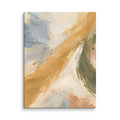 Ochre Drift canvas print, 12 × 16 inches, depicting gestural strokes in golden ochre, dusty blue and olive.