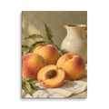 Golden Peaches & Cream canvas print, 12 × 16 inches, showing golden peaches and a cream ceramic pitcher