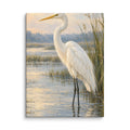 White Egret in the Quiet Marsh canvas print, 12 × 16 inches, showing a white egret among marsh reeds