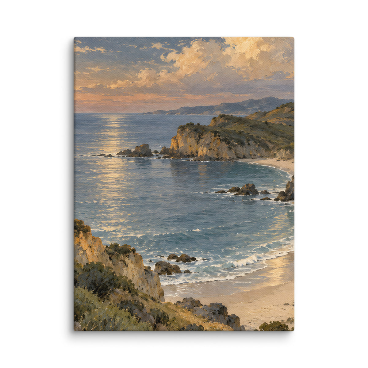 Crescent Moon Over the Quiet Bay canvas print, 12 × 16 inches, featuring a crescent above a coastal bay