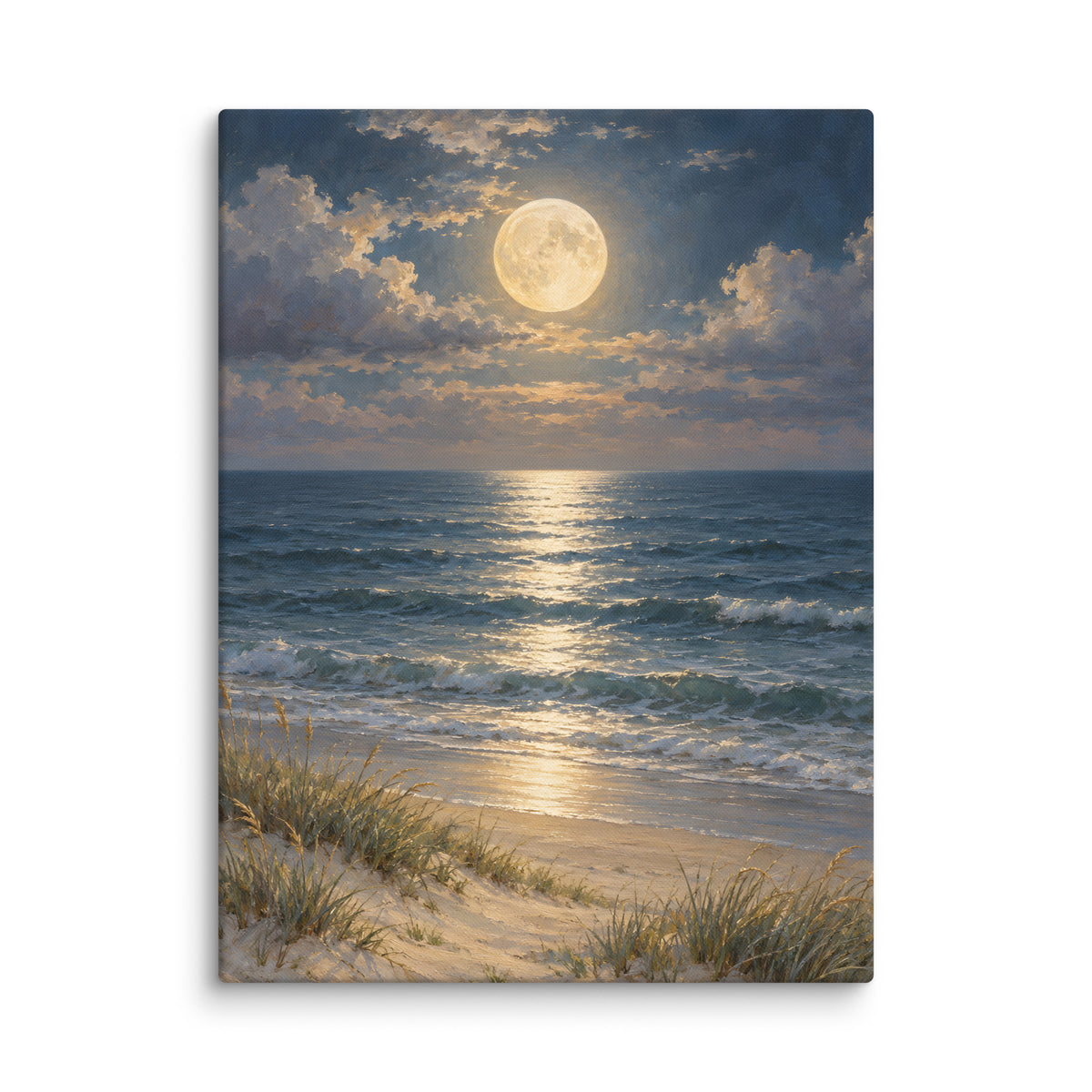 Moonlight Over the Quiet Sea canvas print, 24 × 32 inches, featuring moonlight over a peaceful sea