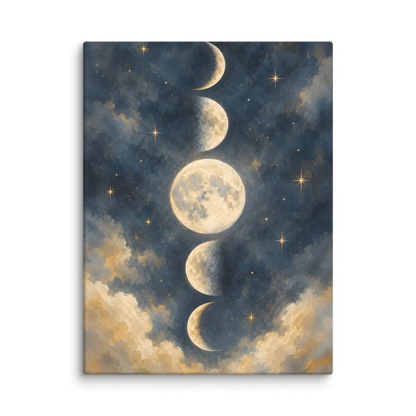 Moon Phases in Quiet Twilight canvas print, 24 × 32 inches, featuring decorative moon phases in twilight