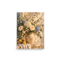 Blue Blossom matte poster, 12 × 16 inches, showing ivory blooms and muted blue hydrangeas