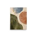 Earthen Balance matte poster, 12 × 16 inches, showing organic forms in olive, clay, blue and cream