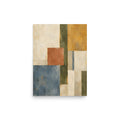 Structured Earth matte poster, 12 × 16 inches, showing geometric blocks in ochre, terracotta, olive and blue