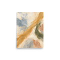 Ochre Drift matte poster, 12 × 16 inches, depicting gestural strokes in golden ochre, dusty blue and olive.
