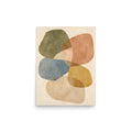Gathered Earth matte poster, 12 × 16 inches, depicting overlapping organic forms in olive, clay and creamy neutrals.