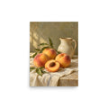 Golden Peaches & Cream matte poster, 12 × 16 inches, showing golden peaches and a cream ceramic pitcher