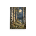 Ivory Moon Among the Birches matte poster, 12 × 16 inches, featuring an ivory moon among pale birches