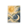 Sun and Crescent in Soft Tones matte poster, 12 × 16 inches, featuring a golden sun and ivory crescent