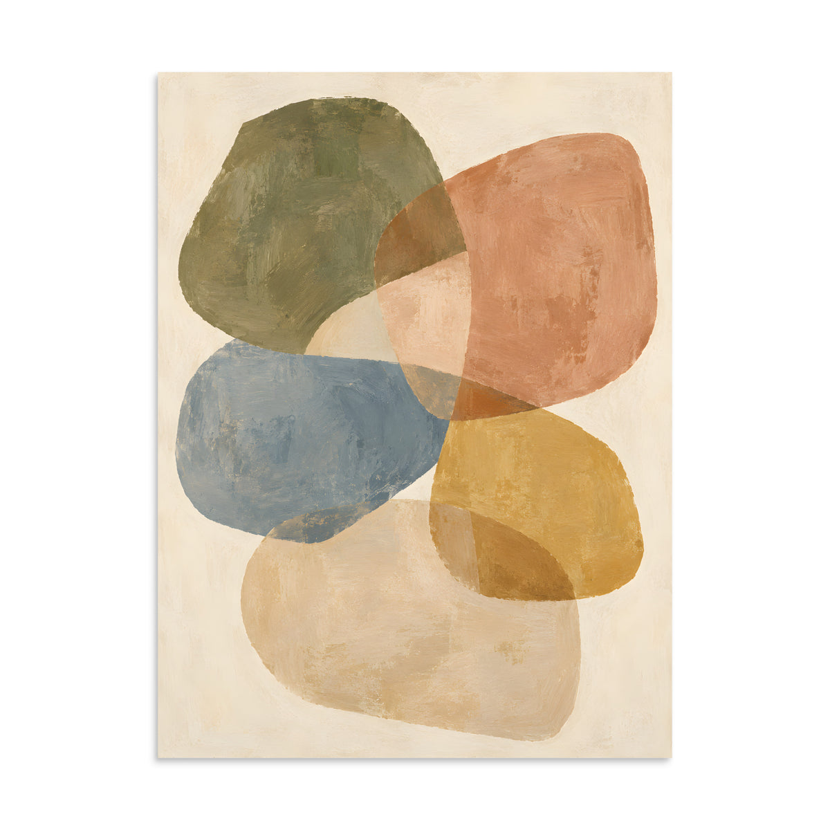 Gathered Earth matte poster, 24 × 32 inches, depicting overlapping organic forms in olive, clay and creamy neutrals.