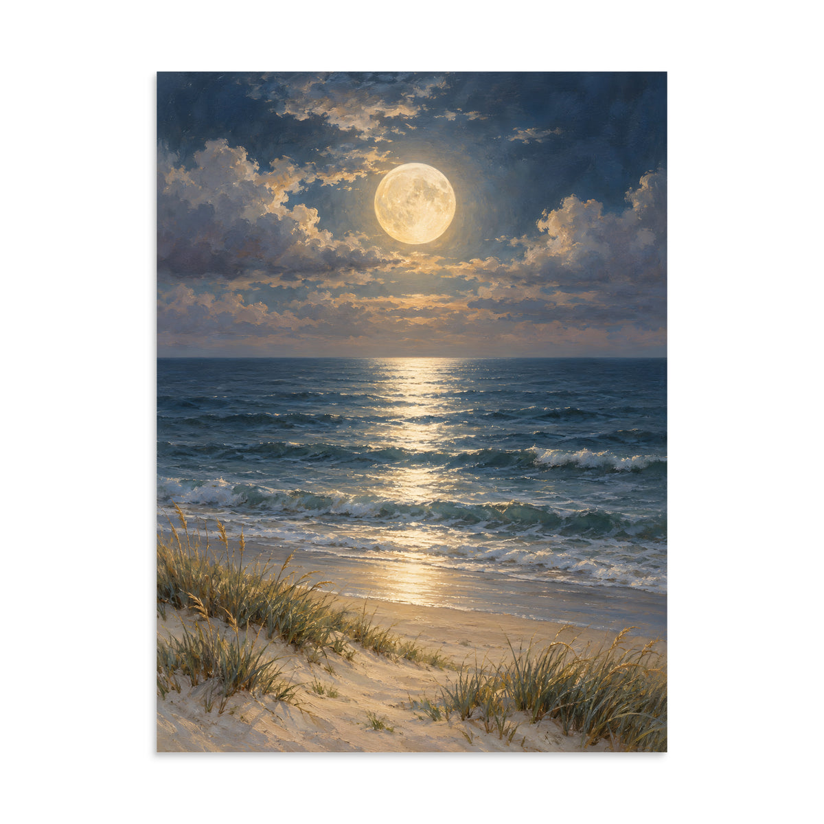 Moonlight Over the Quiet Sea matte poster, 24 × 32 inches, featuring moonlight over a peaceful sea
