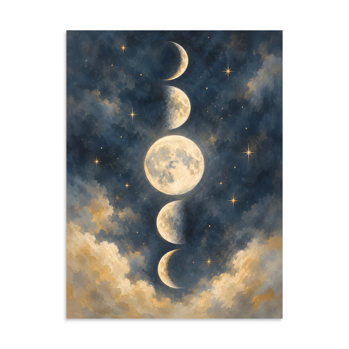 Moon Phases in Quiet Twilight matte poster, 24 × 32 inches, featuring decorative moon phases in twilight